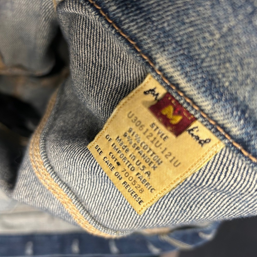 Vintage USA made 7 For All Mankind Denim Trucker Jacket Medium Wash Cinch - Picture 4 of 12
